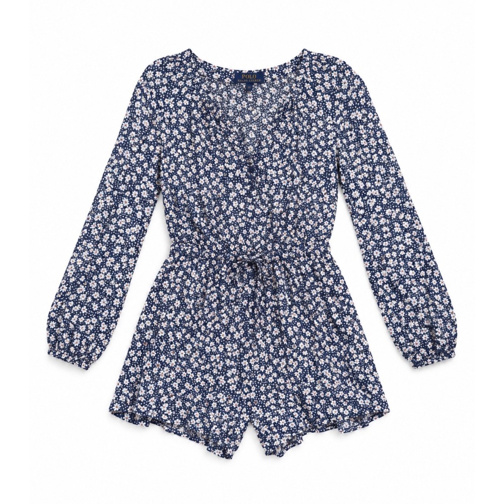 Polo Ralph Lauren Romper Womens 12 Navy Floral print Long Sleeve V-Neck Boho